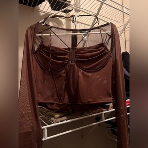 Fashion Nova Chocolate Mesh Bustier Top